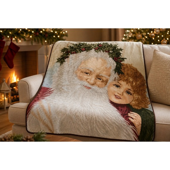 Tina Higgins Other - Tina Higgins Santa Child Fleece Throw Blanket Christmas Holiday Cozy Plush 56"